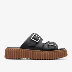 Torhill Slide Black Leather